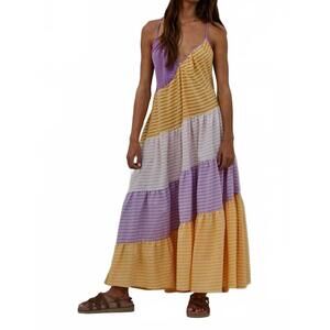 NEW BY TOGETHER striped v-neck dress in yellow purple